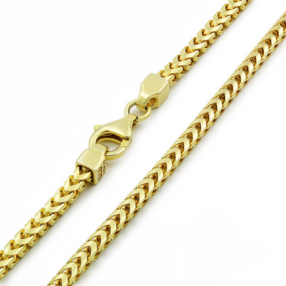 925 Sterling Silver 3mm Solid Franco Gold Plated Chain