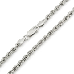 14K White Gold 3.5mm Solid Rope Diamond Cut Chain