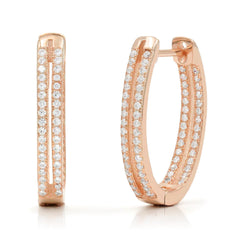925 Sterling Silver Gold Plated Micro Pave Double Row Oval Inside Out Hoop Earrings