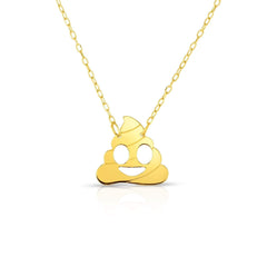 14K Yellow Gold Polished Poop Emoji Face Necklace