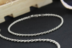 925 Sterling Silver 2.5mm Solid Rope Diamond Cut Rhodium Bracelet