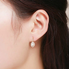 925 Sterling Silver Rose Gold Plated Oval Halo Leverback Drop Earrings