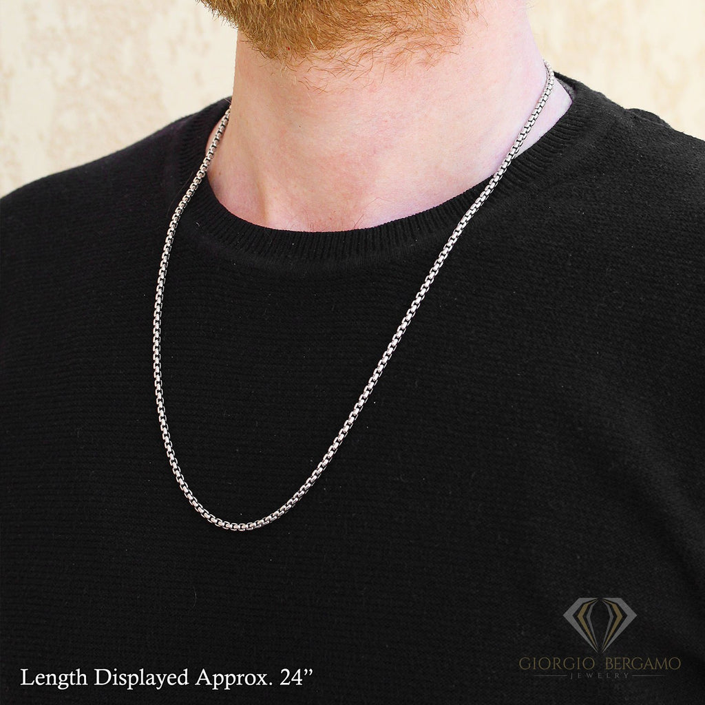 925 Sterling Silver 3mm Round Box Rhodium Chain – Giorgio Bergamo