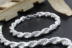 925 Sterling Silver Solid Rope 8mm Diamond Cut ITProLux Bracelet