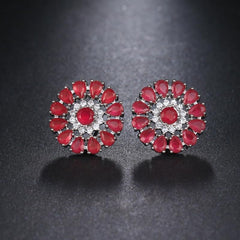 White Gold Plated Flower Cluster Round Halo Stud Earrings