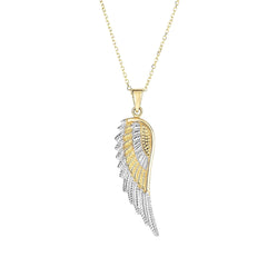 14K Gold Two Tone Angel Wing Pendant Necklace