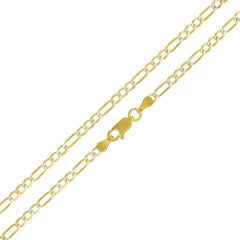14K Yellow Gold 3mm Solid Figaro Diamond Cut Pave Link Chain