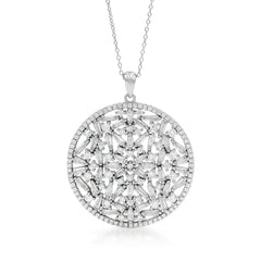 925 Sterling Silver Micro Pave Scattered Baguette Disc Pendant