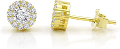 925 Sterling Silver Gold Plated Micro Pave Minimalist Round Halo Stud Earring