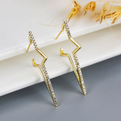 Gold Plated Micro Pave Star Hoop Earring