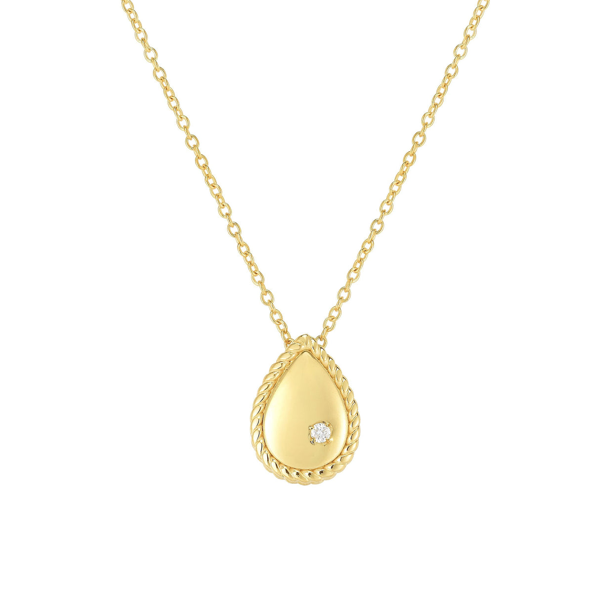 14K Yellow Gold Diamond Accent Tear Drop Pear Pendant Necklace