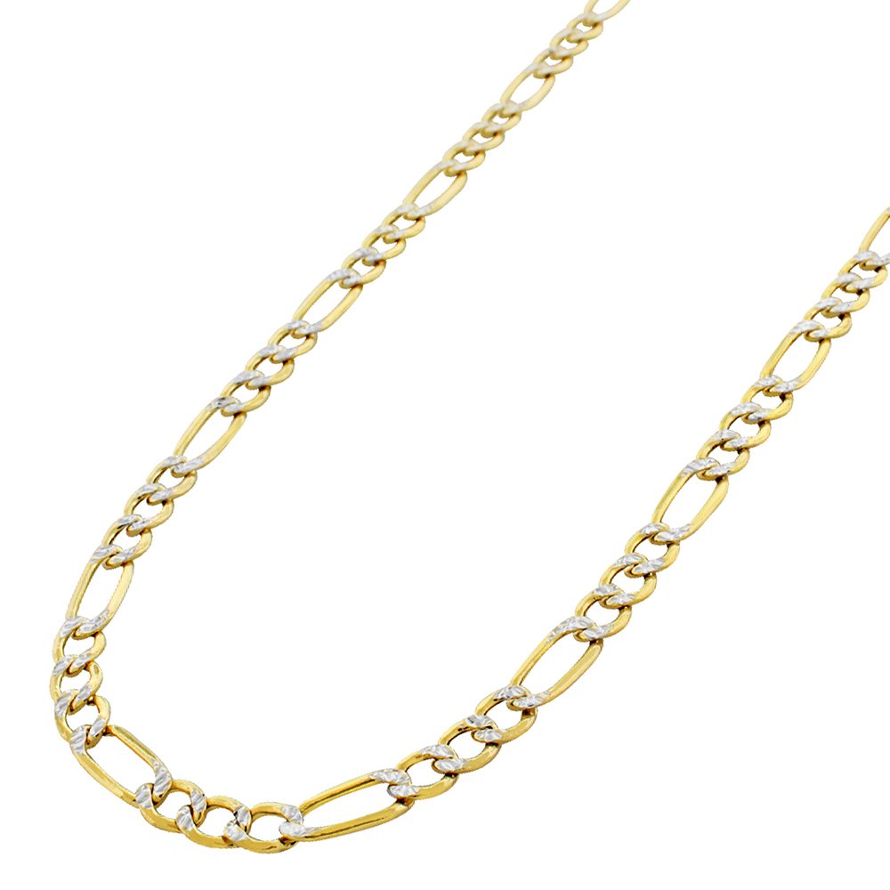 14K Yellow Gold 5mm Hollow Figaro Diamond Cut Pave Link Chain