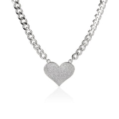 Gold Plated Micro Pave Heart Cuban Link Necklace