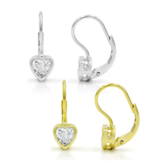 925 Sterling Silver Heart Leverback Earring, Bezel Set, Cubic Zirconia, Giorgio Bergamo