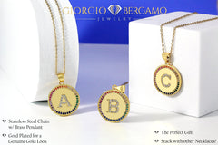 Gold Plated Initial Disc A - Z Rainbow Cubic Zirconia Letter Pendant Necklace