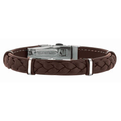 316L Stainless Steel Genuine Brown Leather Braided Station Bracelet
