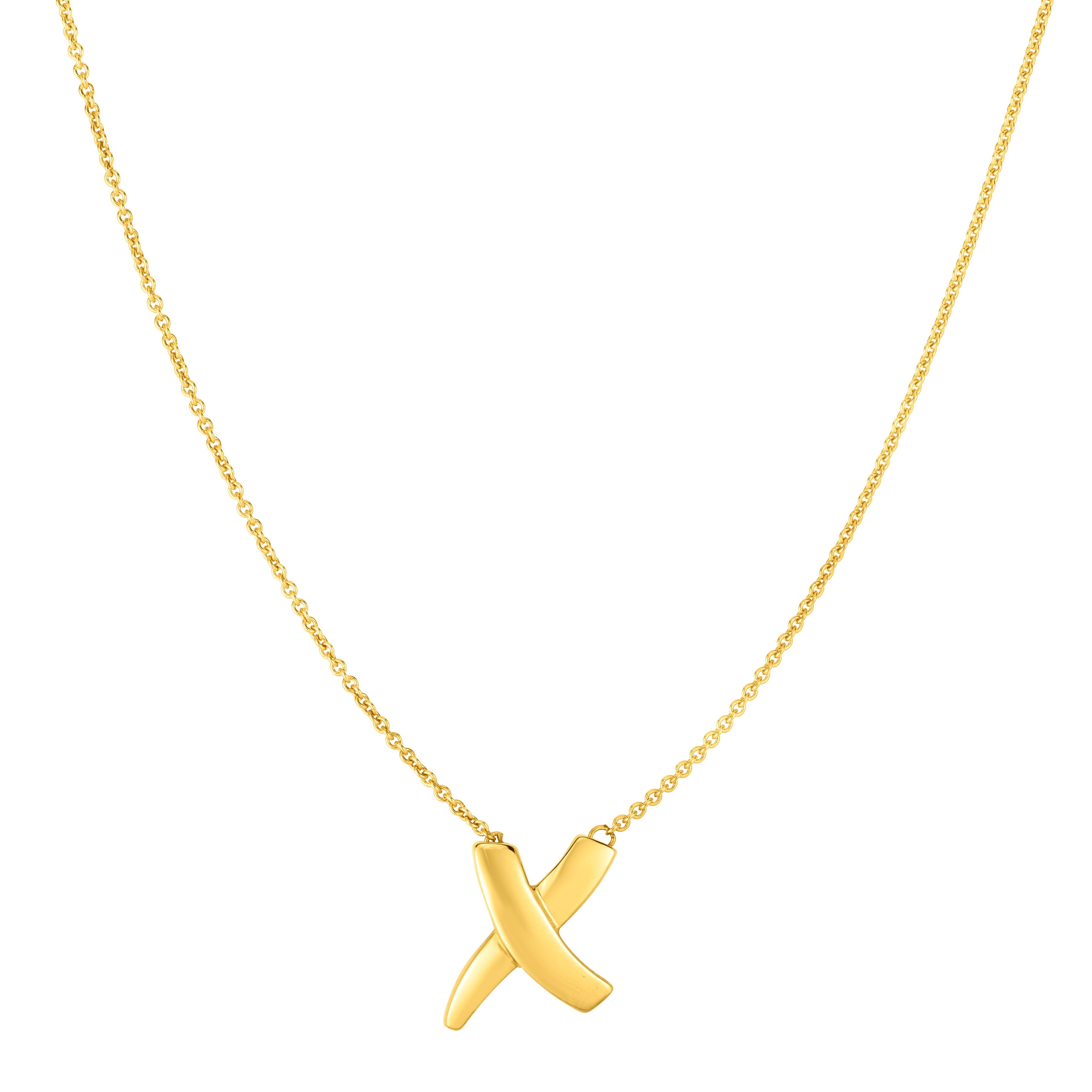 14K Gold Sculpted X Pendant Necklace