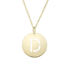 14K Yellow Gold Polished Cut Out Initial Disc Necklace