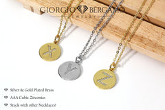 Gold Plated Initial Disc A - Z Cubic Zirconia Letter Pendant Necklace