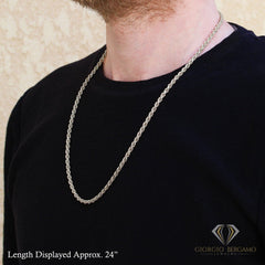 925 Sterling Silver 3.5mm Solid Rope Diamond Cut Rhodium Chain
