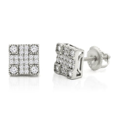 925 Sterling Silver Micro Pave Unisex Square 3D Screw Back Stud Earrings