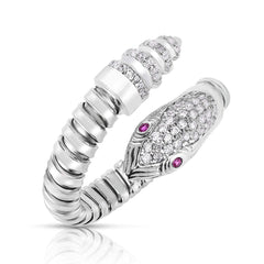 925 Sterling Silver Micro Pave Cubic Zirconia Snake, Serpent Coil Ring