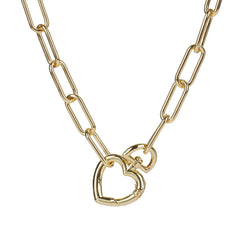 Gold Plated Paper Clip Heart Lock Necklace
