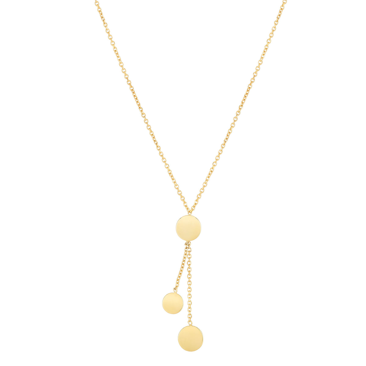 14K Yellow Gold Round Dangle Disc Lariat Necklace