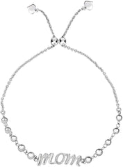 925 Sterling Silver Mom Adjustable Pull Bolo Bracelet