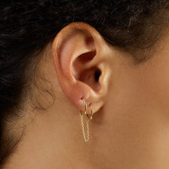 14K Yellow Gold Double Pierced Chain Huggie Earrings