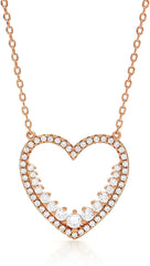 .925 Sterling Silver Open Heart Pendant Necklace, Micro Pave Cubic Zirconia, Giorgio Bergamo
