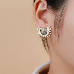 Gold Plated Micro Pave Aztec Sunburst Stud Earrings