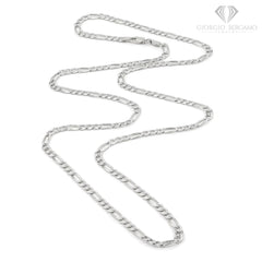 925 Sterling Silver Solid Figaro 3.5mm Diamond Cut Pave ITProLux Link Chain