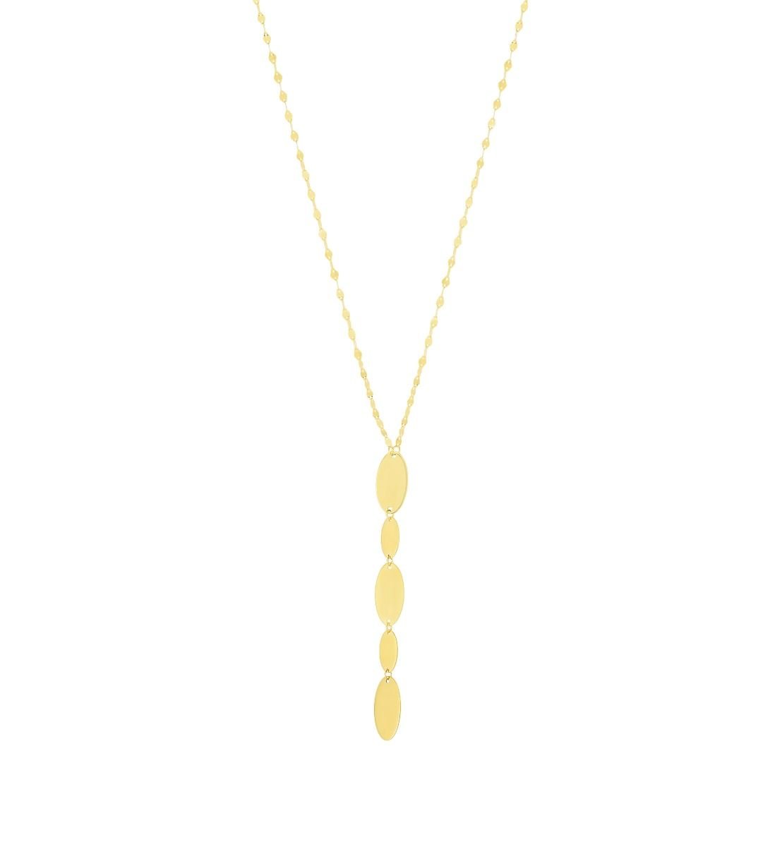 14K Yellow Gold Fancy Lariat Oval Disc Drop Necklace