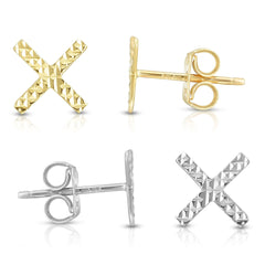 14K Gold Italian Diamond Cut X Stud Earrings