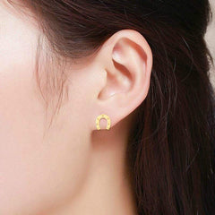 14K Yellow Gold Horseshoe Stud Earrings