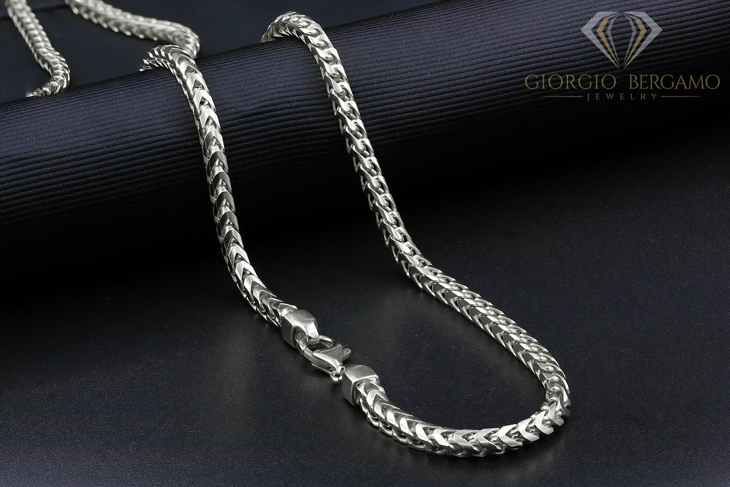 925 Sterling Silver 3.5mm Solid Franco Rhodium Chain
