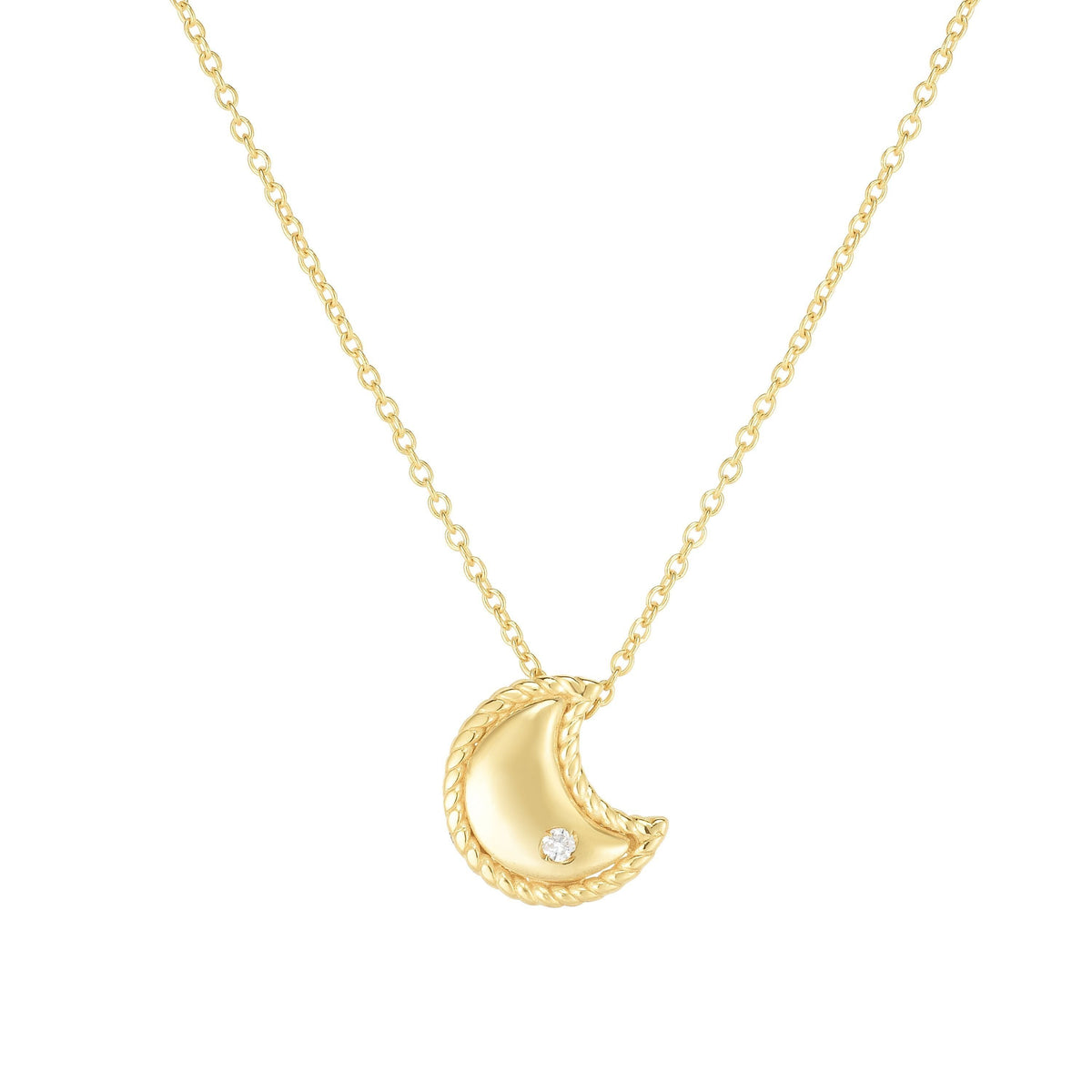 14K Yellow Gold Diamond Accent Crescent Moon Pendant Necklace