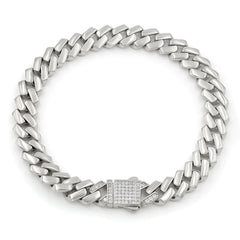 925 Sterling Silver Micro Pave Miami Cuban Edged Chain or Bracelet, Iced Out Lock