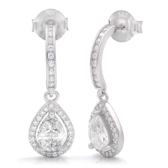925 Sterling Silver Micro Pave Tear Drop Halo Earrings