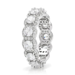 925 Sterling Silver Micro Pave Ribbed Round Halo Eternity Band Ring