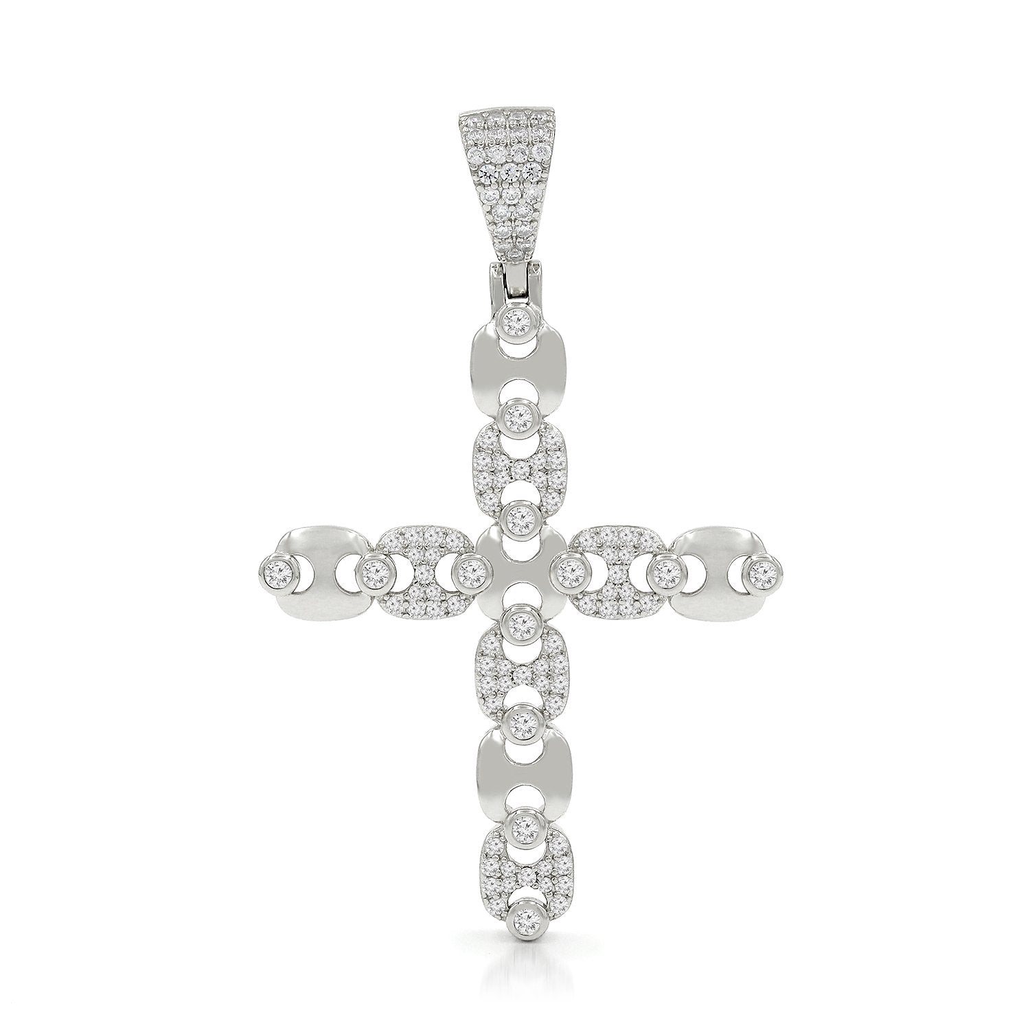 925 Sterling Silver Micro Pave Mariner Cross Pendant Only