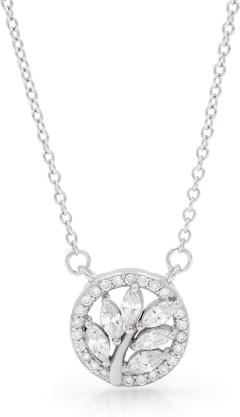 925 Sterling Silver Micro Pave Minimalist Leaf Disc Necklace