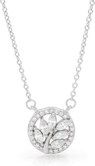 925 Sterling Silver Micro Pave Minimalist Leaf Disc Necklace