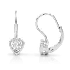 925 Sterling Silver Heart Leverback Earring, Bezel Set, Cubic Zirconia, Giorgio Bergamo