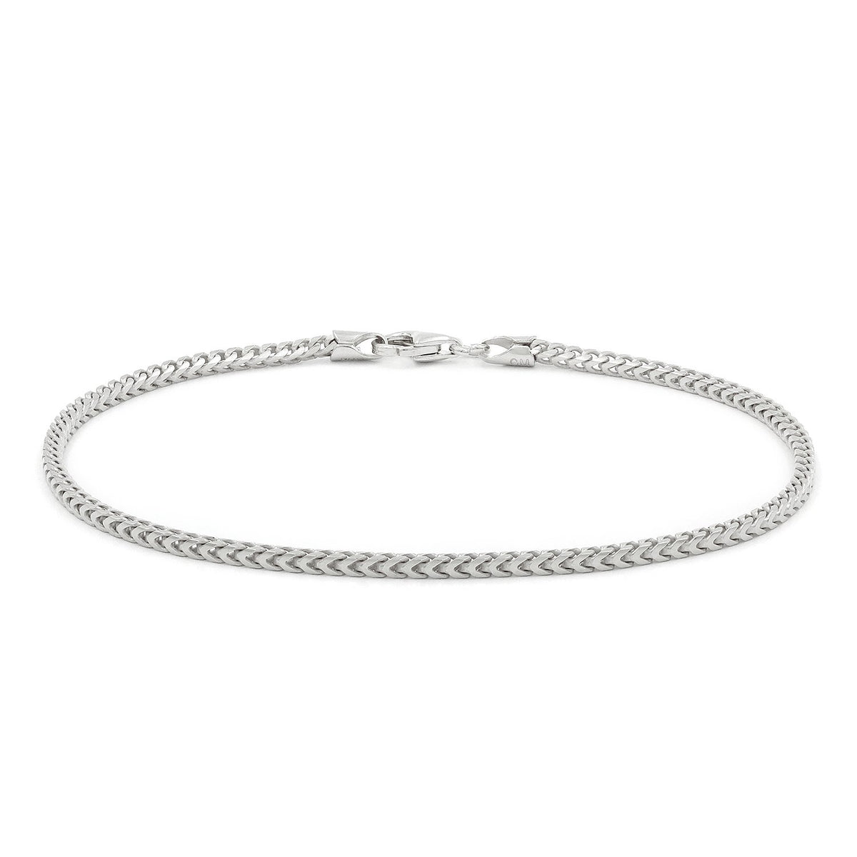 925 Sterling Silver 2mm Solid Franco Rhodium Bracelet