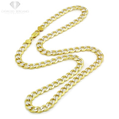 925 Sterling Silver Solid Cuban 8.5mm Diamond Cut Pave Gold Plated Curb Link Chain