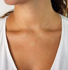 14K Gold Open Heart Diamond Pendant Necklace