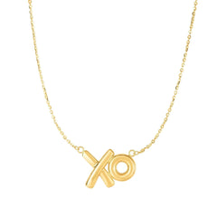 14K Yellow Gold Puffed X & O Pendant Necklace