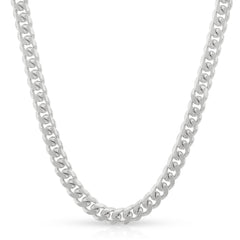 925 Sterling Silver 4mm Solid Miami Cuban Link Rhodium Chain